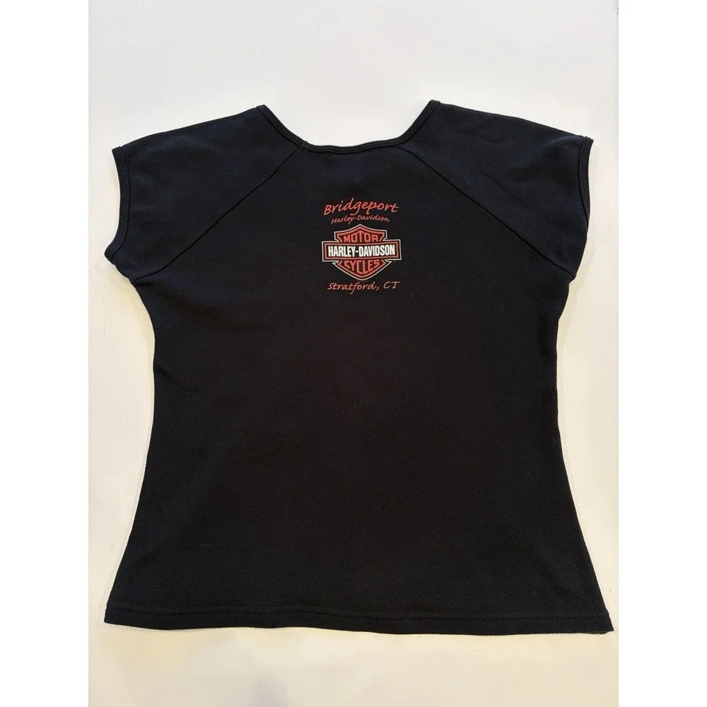 Vintage Harley Davidson Womens L Black Beaded RHINESTONE‎ Mortorcycle RARE